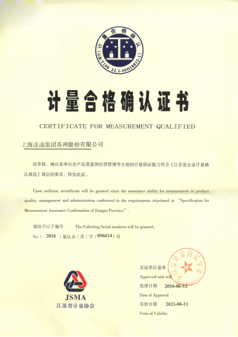 Certificate for Measurement Qualified